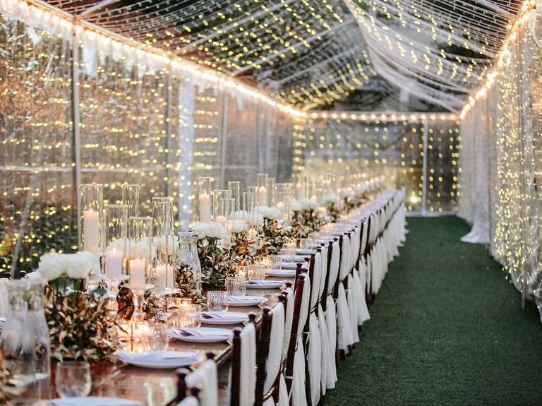 Wedding reception with fairy lights